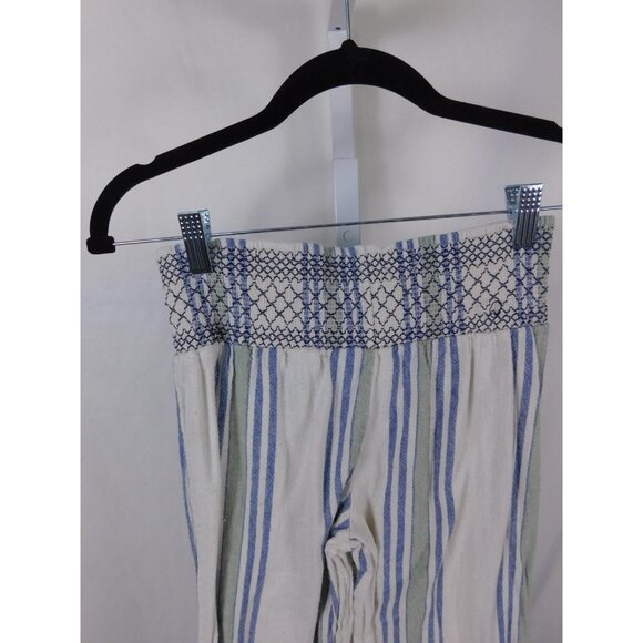 Indigo Rein Pants Womens Small Blue Striped Linen Blend Smocked Waist Wide Leg - Picture 6 of 10